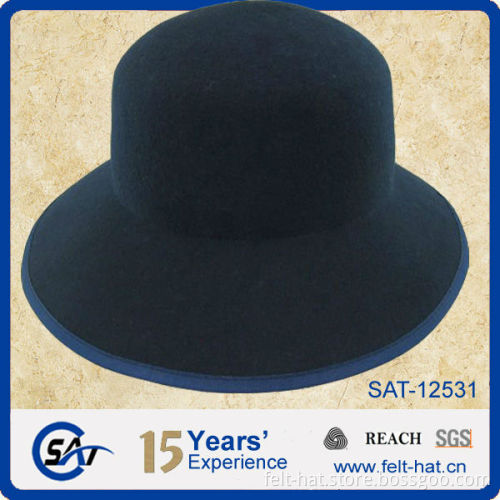 black wool big brim bucket hat